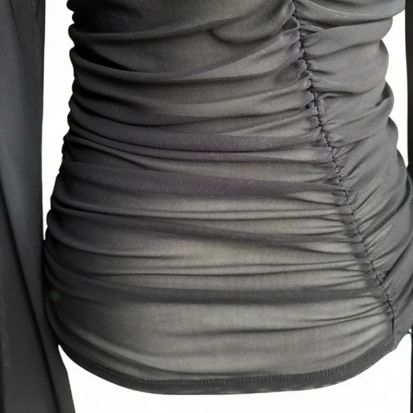 Circus NY Ruched Top Whimsigoth Fairygrunge Goth Emo Black Sheer‎ Mesh 90s Y2K M - Picture 11 of 16